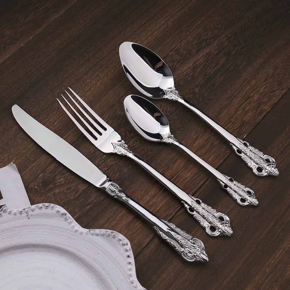 24pcs Gold 18/8 Luxury Tableware Stainless Steel Mirror Polish Luxury Cutlery Set