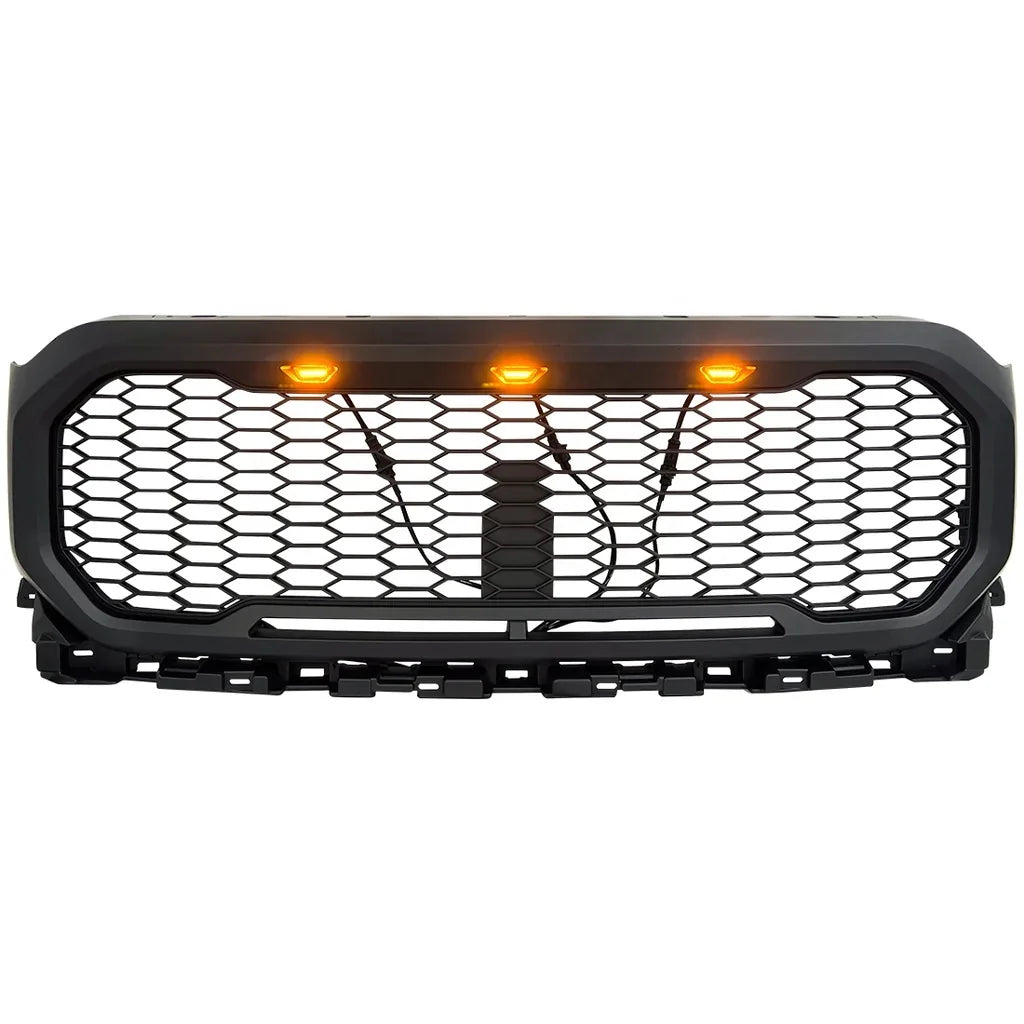 Grid Style Mesh Front Grille With Amber Lights for 2021-2022 Ford F150