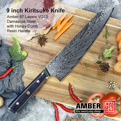 YANGJANG AMBER Premium Honey Comb Resin Handle Damascus Steel Vg10 Japanese Knife Sets