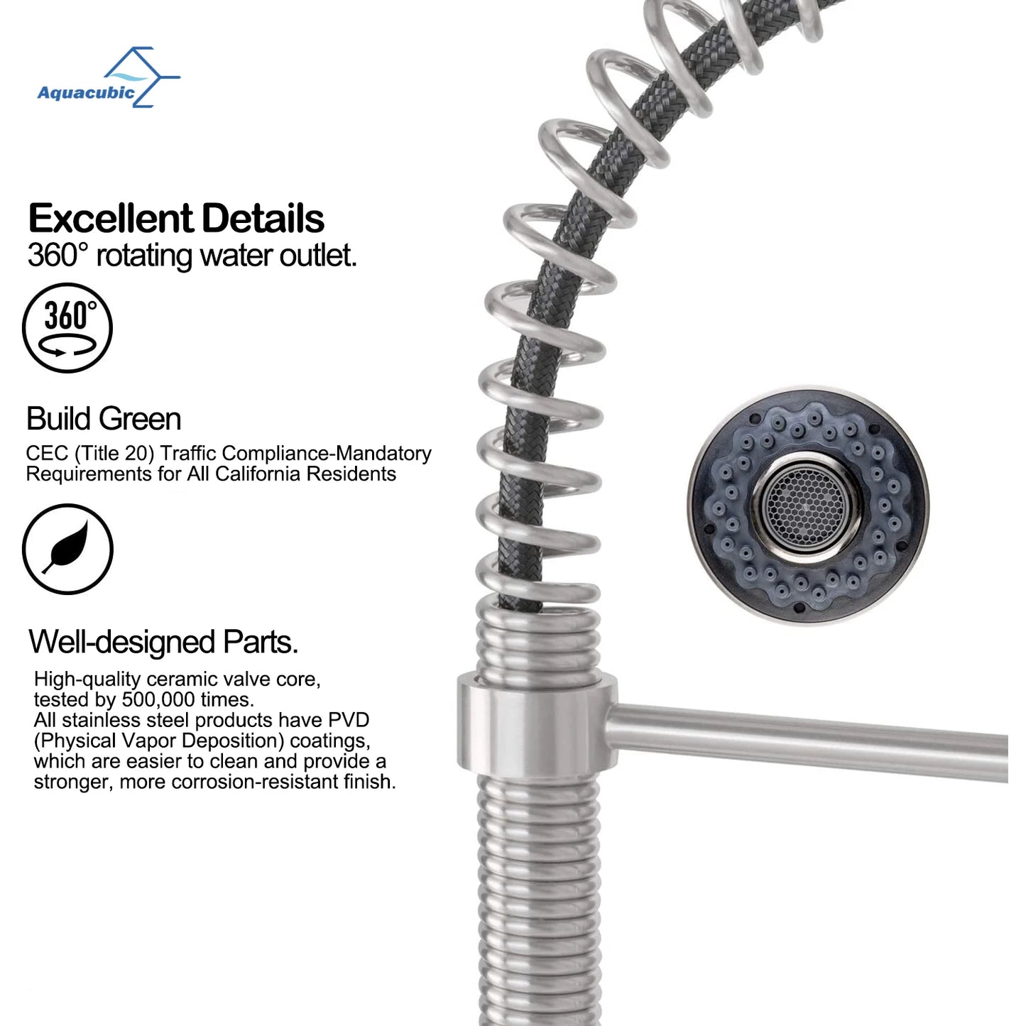 New American CUPC Approved Pull Out Spring Loaded Kitchen Sink Mixer Tap