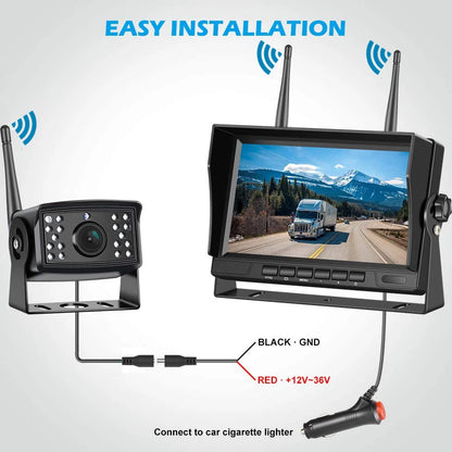 IPoster Digital Wireless Backup Camera Kit IP69 Waterproof Rear View Camera and 7in Split/Quad Screen with DVR