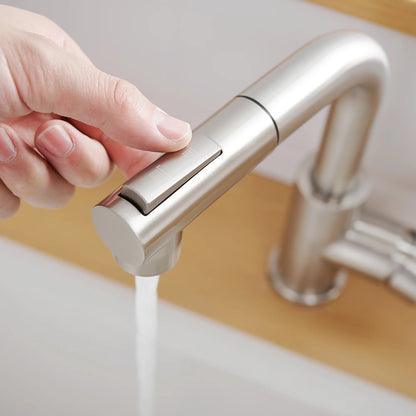 Modern Single Handle Pull Stainless Steel Kitchen Sink Faucet Brushed Nickel Sprayer Classic Style Hot Cold Water Single Hole