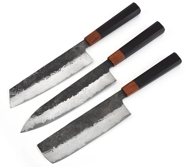 Hot Sale 3 pcs kitchen knife set Damascus AUS 10 Steel Core 67 layers knives with Premium resin burl Wood