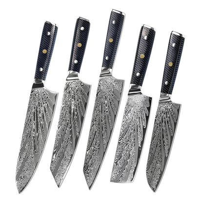 YANGJANG AMBER Premium Honey Comb Resin Handle Damascus Steel Vg10 Japanese Knife Sets, kitchen knife size - 9 INCH