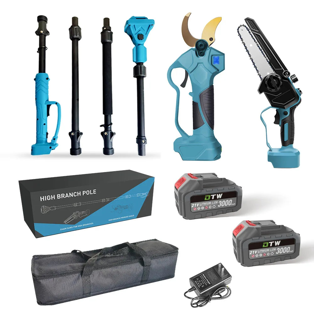 DTWA1-0021+A2-0047 Tree Cutting Electric Tall Pole Chainsaw Cordless Long Reach Handle Pruning Chain Saw Pruner, blade length - 2''/50mm