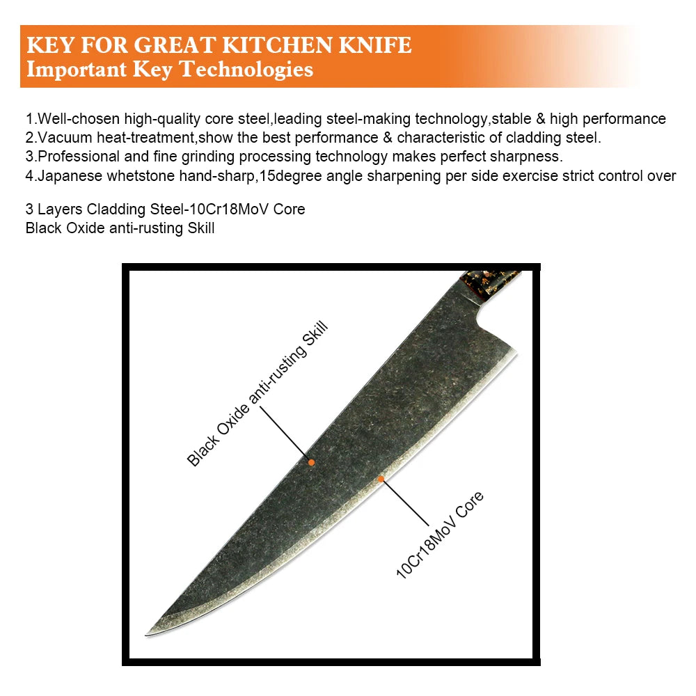 Full Tang Vacuum Treated 10Cr15MoV High Carbon Steel 7 Inch Usuba Nakiri Cleaver Knife