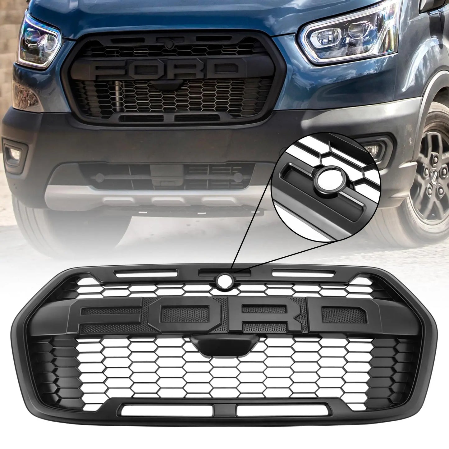 Raptor Style Front Bumper Grille 2467809 for Ford Transit MK8 Trail T150 T250 T350 2020-2024 With Letter
