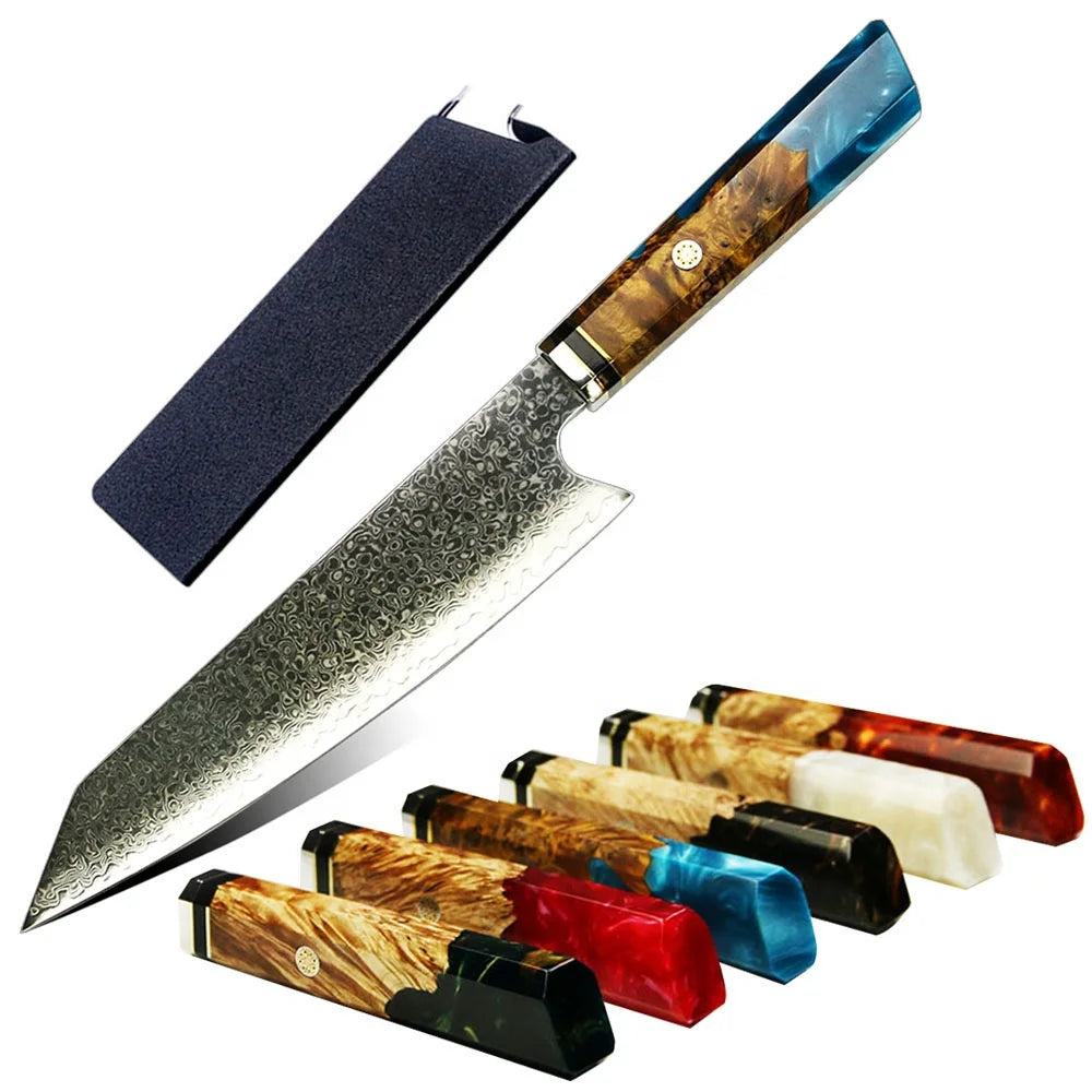 Drop Shipping DHL EXPRESS Vg10 Damascus Steel Knife Colorful Wood Handle Chef Knife Kiristuke Damascus Chef Knife