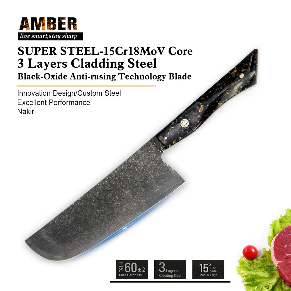 Premium Quality 3 Pcs 7 Layer Stainless Steel 10Cr15MoV Kitchen Knives Set With Full Tang with Resin Handle