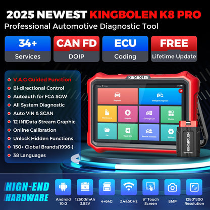 2025 Newest KINGBOLEN K8 PRO 8inch All System Diagnostic Tools With ECU Coding Online Coding