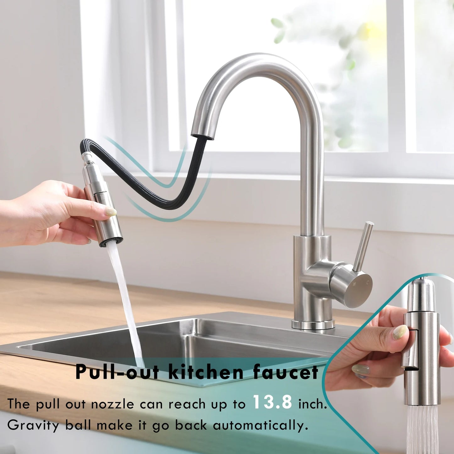 Modern Single-Handle 304 Stainless Steel Pull-Out Faucet Rotatable Design for Hotel Kitchen Use