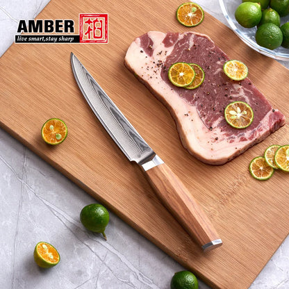 Original Design 5 Inch 67 Layers VG10 Damascus Steel Kitchen Knives Cutlery Restaurant Steak Beef Knife with Olive Wood Handle