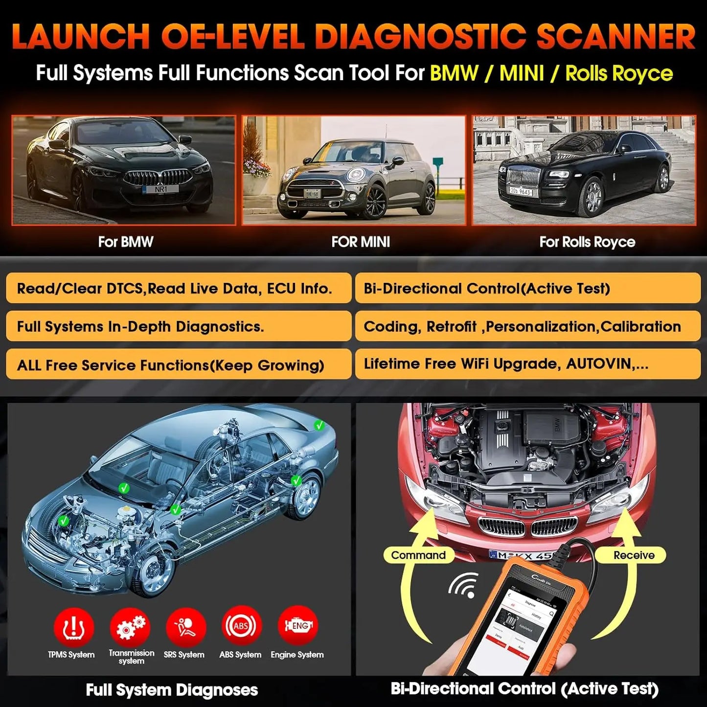 2025 Launch CRE for BMW Full System Diagnose Machine for Cars Professional OBD2 Automotive Code Reader for BMW/Mini/Rolls-Royce