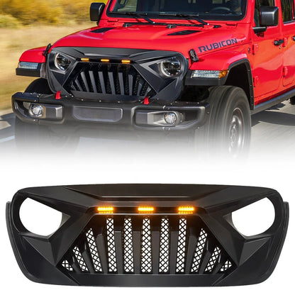 US STOCK Goliath Grille W/ Amber Led Running Lights for 18-23 Jeep Wrangler Jl & Gladiator Jt - Matte Black