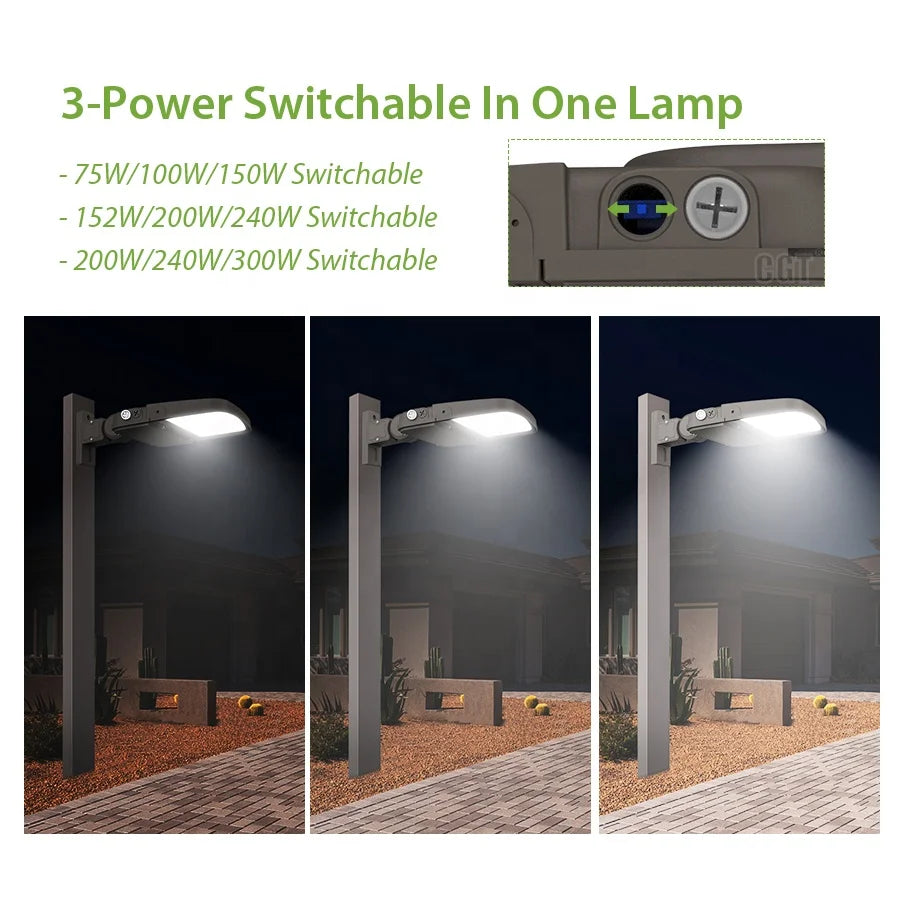 100-277V Power Selectable Aluminium Die Casting 100W 150W 240W IP66 Outdoor Exterior Road LED Pole Light With Photocell