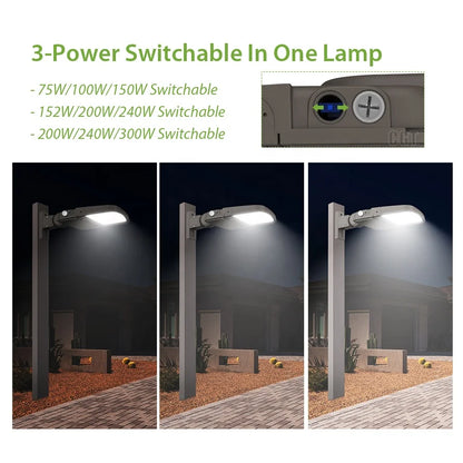 100-277V Power Selectable Aluminium Die Casting 100W 150W 240W IP66 Outdoor Exterior Road LED Pole Light With Photocell