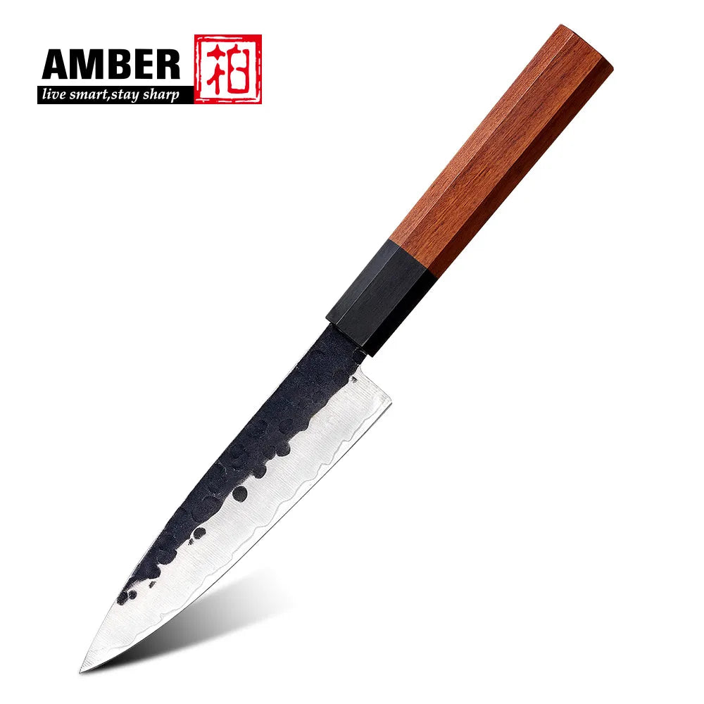 Custom logo 8 Pcs Black Blade Wooden Handle Meat Fruit Carving Chef Knife Set High Carbon Stainless Steel Knife Set for Kitchen