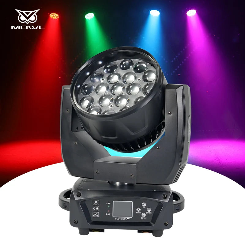 USA American Warehouse Free Shipping 19x15w RGBW 4in1 DMX Zoom Wash LED Moving Head Light