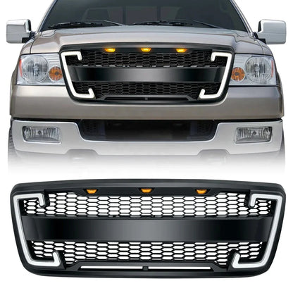 US Stock Raptor Style Mesh Grille W/DRL & Turn Signal Lights for 2004-2008 Ford F150 - Matte Black