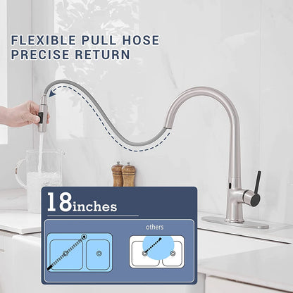 FLG Modern Black Kitchen Faucet Automatic Sensor Pull Water Tap with Ceramic Brass Two-Way Spray Single Handle