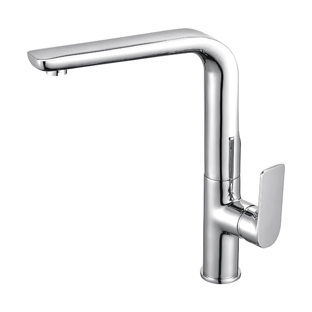 Contemporary Hot Cold Water Supply Deck Mounted 1 Hole Chrome Finish Brass Single Handle Kitchen Faucet