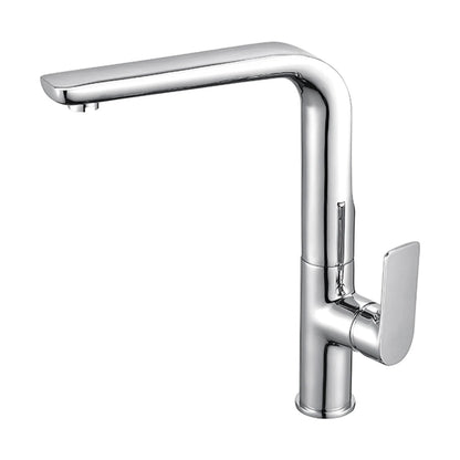 Contemporary Hot Cold Water Supply Deck Mounted 1 Hole Chrome Finish Brass Single Handle Kitchen Faucet