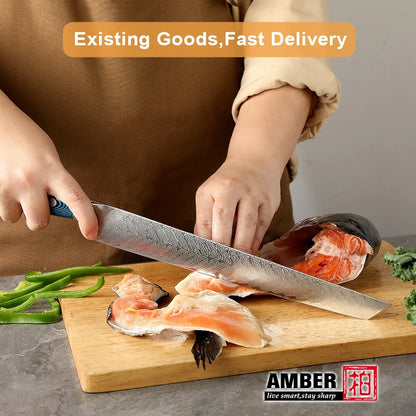 Amber Blue Pakkawood Handle Fillet Fish Japanese Sashimi Knife Yanagiba Knife Sushi Knife