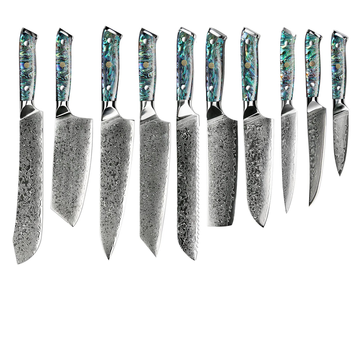 10 Pcs Professional Damascus VG 10 Steel Core 67 Layers Stainless Steel Abalone Handle Kitchen Knives Set