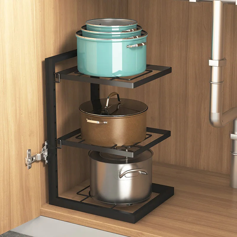 OEM Multi-functional Household Kitchen Rack Undercountertop Sink Cabinet Organizer with Multi-layer Pot Holder Storage