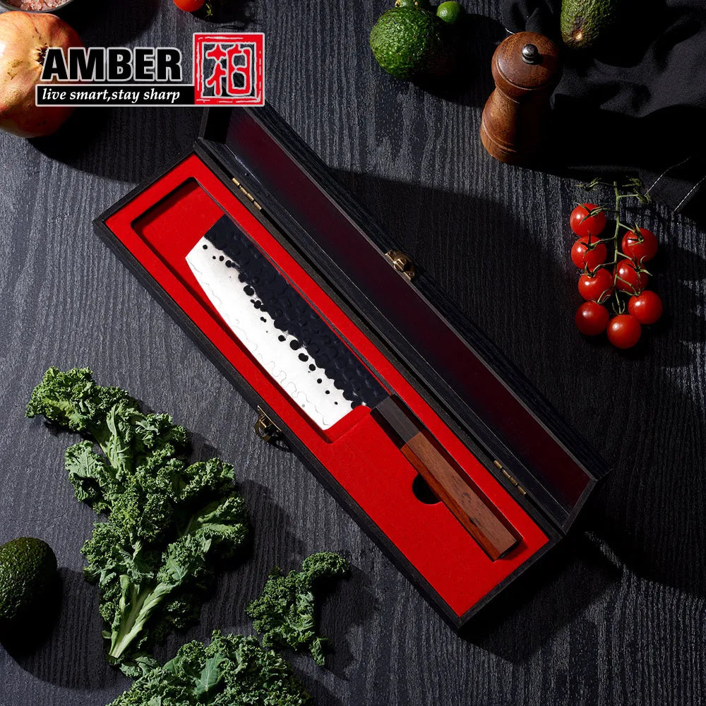 Custom logo 8 Pcs Black Blade Wooden Handle Meat Fruit Carving Chef Knife Set High Carbon Stainless Steel Knife Set for Kitchen