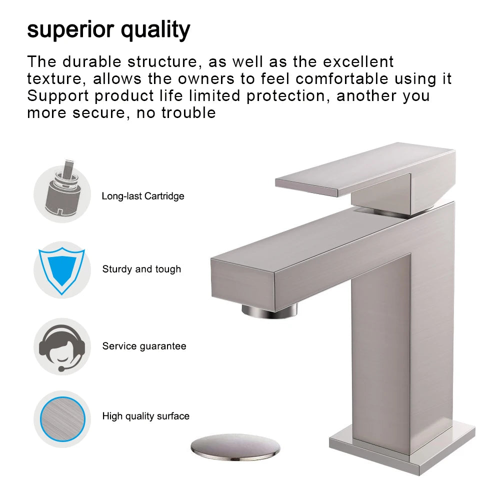 Aquacubic CUPC UPC Deck Mounted Brushed Nickel Solid Brass Water Wash Hand square Basin Faucet