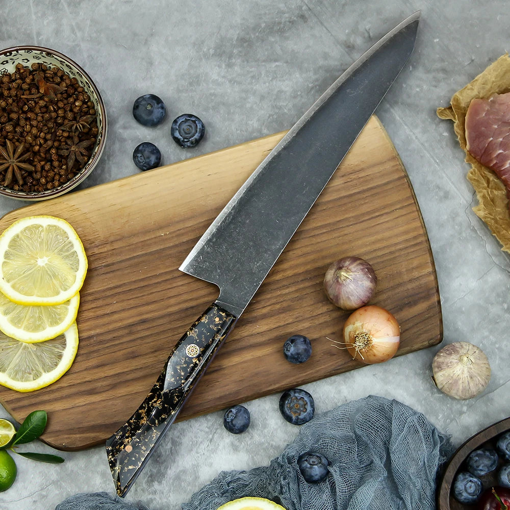 Premium Quality 3 Pcs 7 Layer Stainless Steel 10Cr15MoV Kitchen Knives Set With Full Tang with Resin Handle