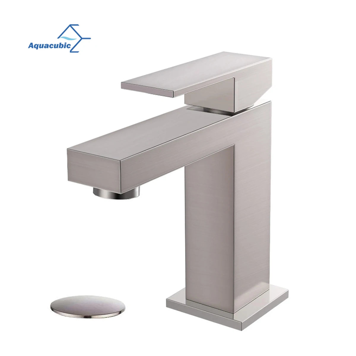 Aquacubic CUPC UPC Deck Mounted Brushed Nickel Solid Brass Water Wash Hand square Basin Faucet