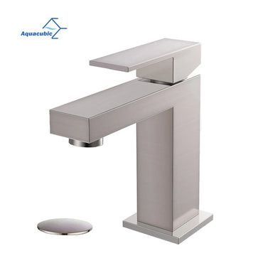 Aquacubic CUPC UPC Deck Mounted Brushed Nickel Solid Brass Water Wash Hand square Basin Faucet