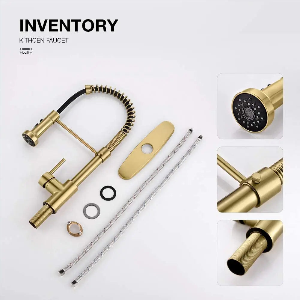 Single-Handle Contemporary Commercial Kitchen Tap Fast Delivery Brass Faucet Gold Metal Finish Ceramic Sink Faucet Spray Pull 1