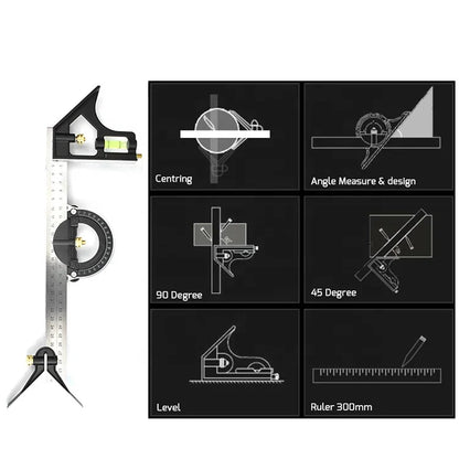 Combination Square Horizontal Square Stainless Steel Multi-Function Carpentry Squares Right 90 Degree Angle Ruler Woodworking
