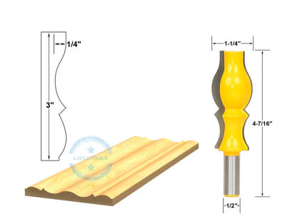 L-N037 2pc 1/2" Shank Large Reversible Crown Molding 2 Bit Router Bit Set Line Knife Tenon Cutter for Woodworking Tools
