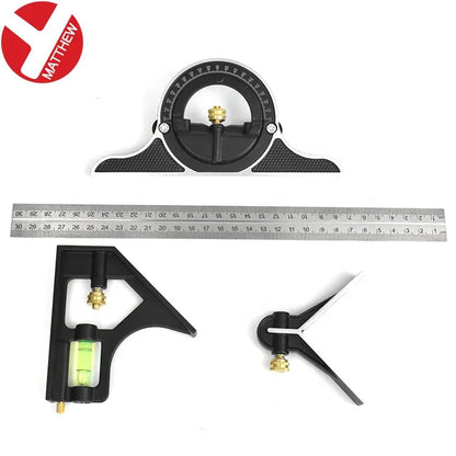 Combination Square Horizontal Square Stainless Steel Multi-Function Carpentry Squares Right 90 Degree Angle Ruler Woodworking, color - 12'' 300mm