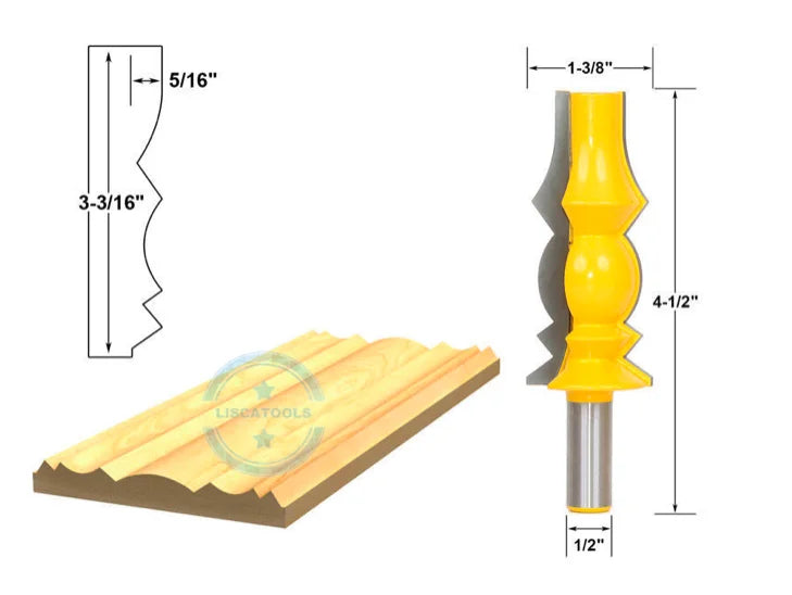 L-N037 2pc 1/2" Shank Large Reversible Crown Molding 2 Bit Router Bit Set Line Knife Tenon Cutter for Woodworking Tools