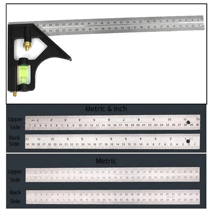 Combination Square Horizontal Square Stainless Steel Multi-Function Carpentry Squares Right 90 Degree Angle Ruler Woodworking, color - 24'' 600mm