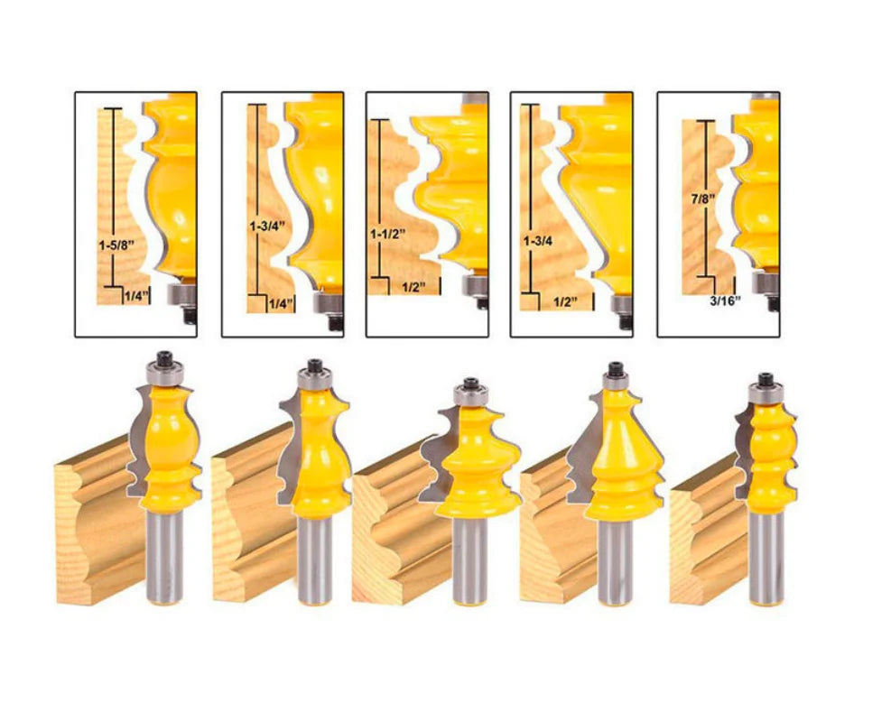 L-N094 5 Bit Casing & Base Molding Router Bit Set - 1/2" Shank CNC Line Knife Woodworking Cutter Tenon Cutter for Woodworking