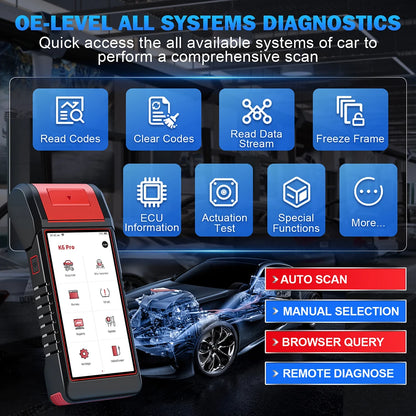 2025 New Arrival K6 Pro All System Diagnostic TPMS Programming Tool Battery Tester ECU Coding DOIP CAN FD OBD2 With Printer