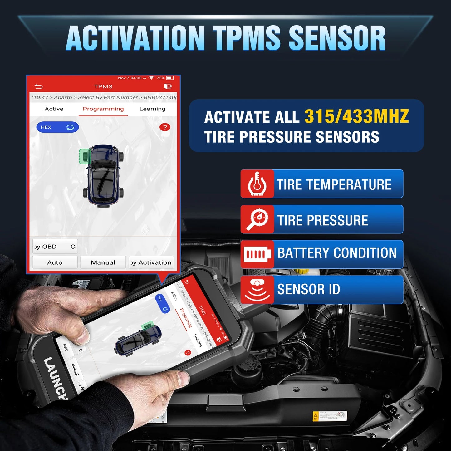 2025 LAUNCH X431 Creader 5011 V2 TPMS Tool TPMS Sensor (315+433MHz) Read/Activate/Relearn/Reset Scanner Tool Lifetime Free