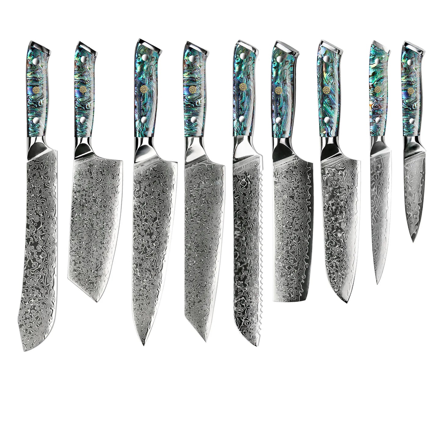 67 Layers Japanese AUS 10 Damascus Steel Kitchen Santoku Kitchen Knife Set with Natural Abalone Handle