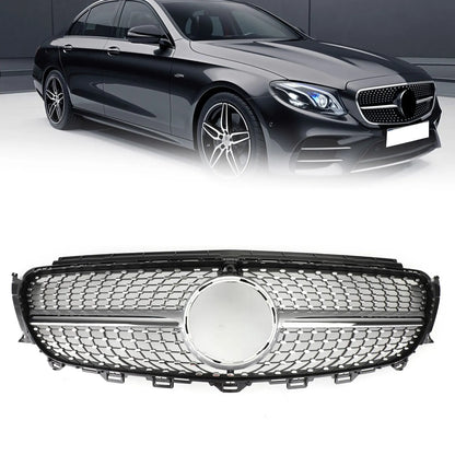 Diamond Silver Border Front Grille Grill for Mercedes Benz W213 E300 E400 2016-2019