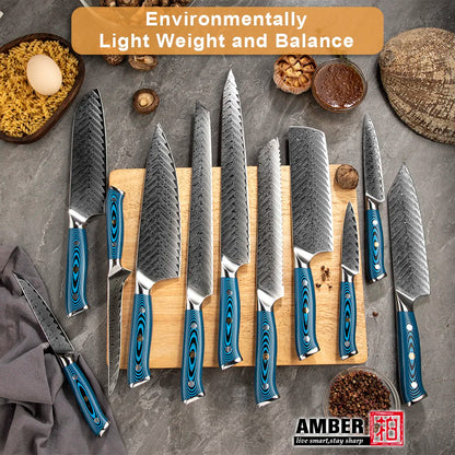 Amber Blue Pakkawood Handle Fillet Fish Japanese Sashimi Knife Yanagiba Knife Sushi Knife