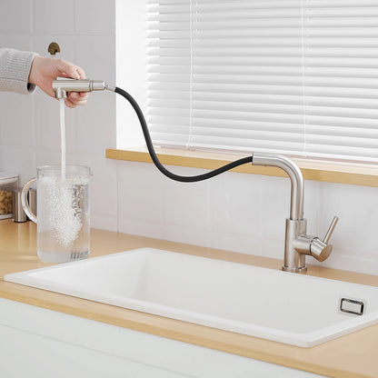 Modern Single Handle Pull Stainless Steel Kitchen Sink Faucet Brushed Nickel Sprayer Classic Style Hot Cold Water Single Hole