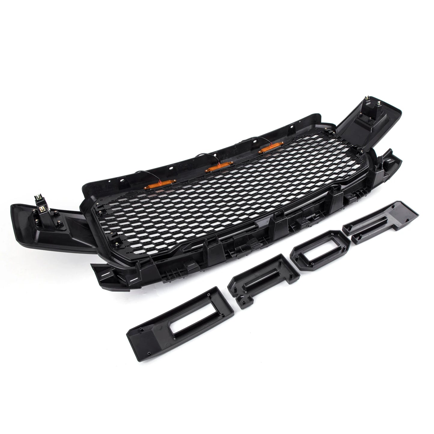 Raptor Style Black Amber LED Light Grill Grille Honeycomb for Ford F150 F-150 2018 2019 2020 With Logo