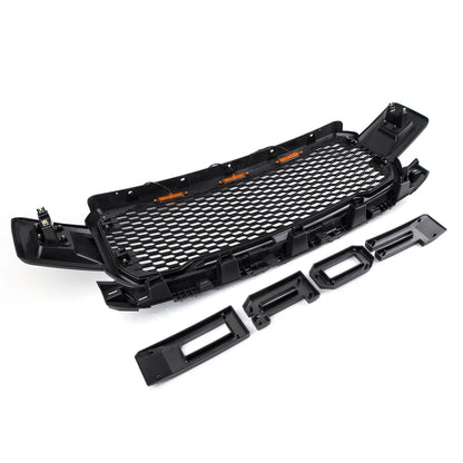 Raptor Style Black Amber LED Light Grill Grille Honeycomb for Ford F150 F-150 2018 2019 2020 With Logo