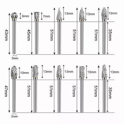 24h-USA Warehouse Shipping Tungsten Carbide Rotary Burr Bit Set 1/8" Cutting Carving Burrs for Dremel Tool